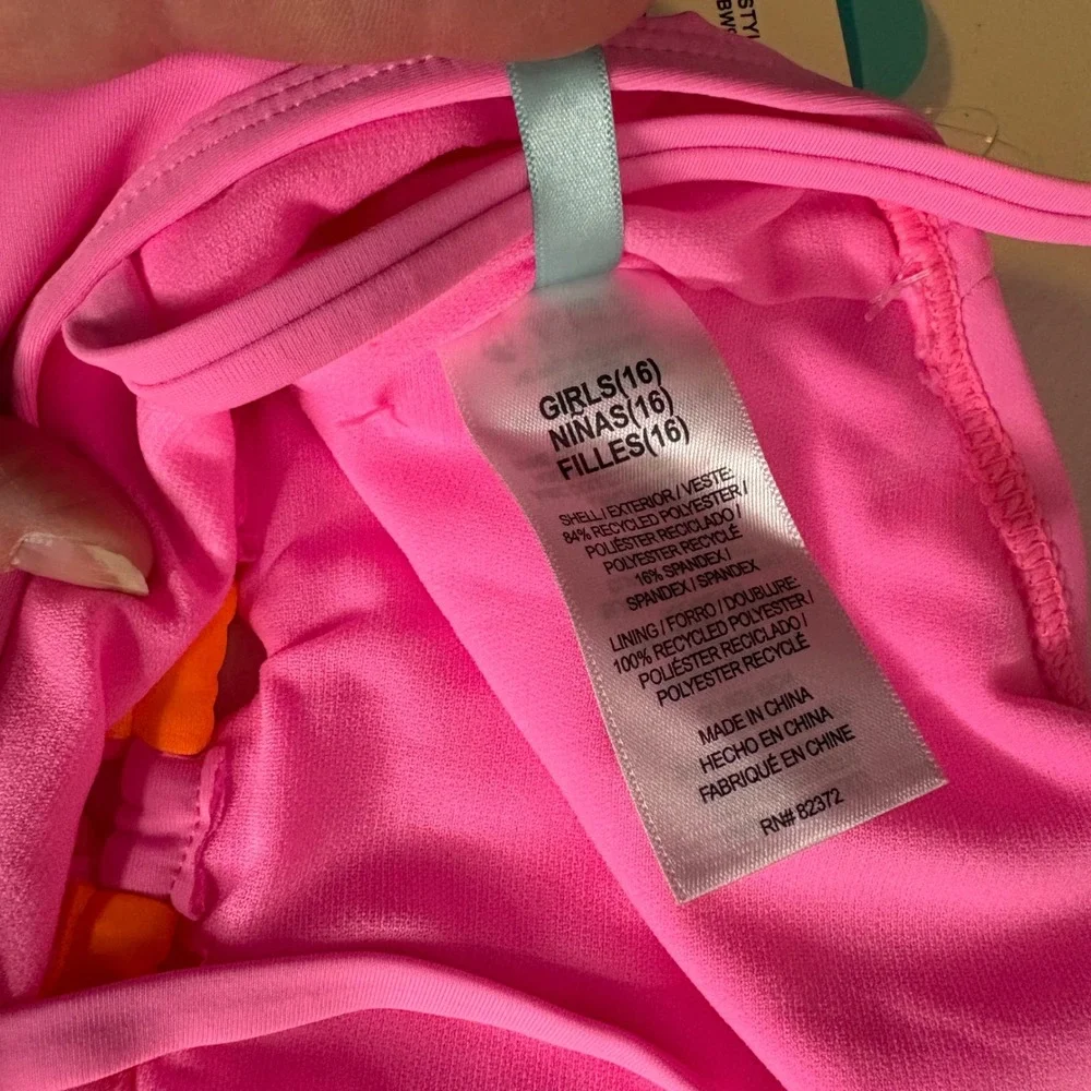Breaking Waves Girl 16 Neon Pink Orange Colorblock Cutout One Piece Swimsuit